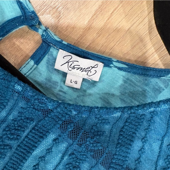 Kismet Teal & Black Floral Lace-Yoke Tank Tops (Pair) 2 tops - Picture 3 of 4